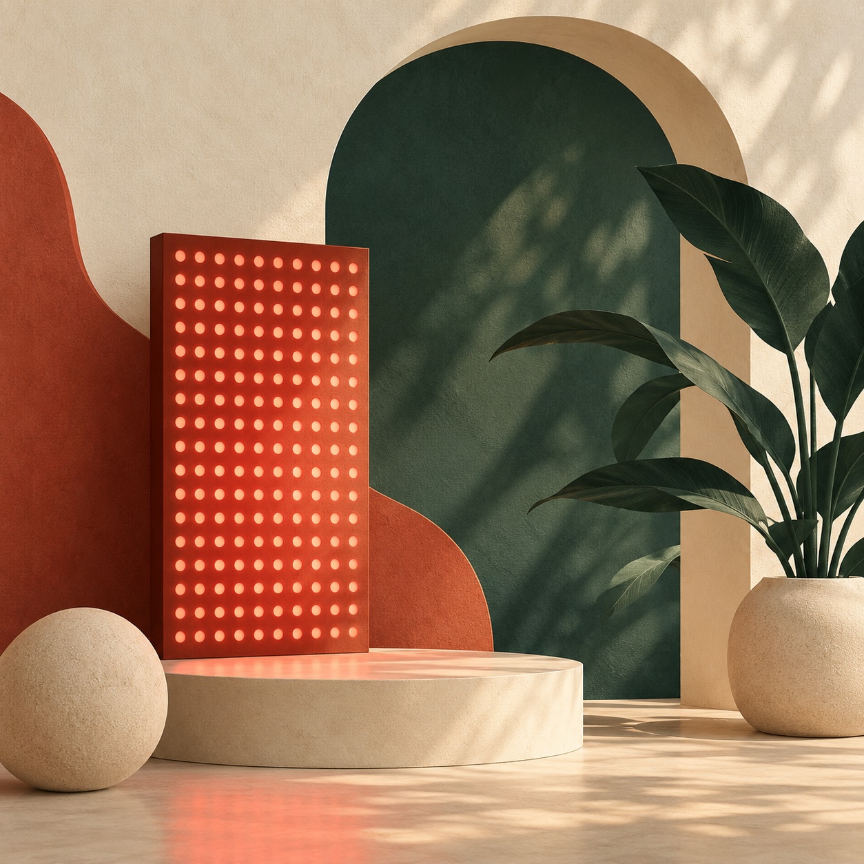 Conceptual editorial illustration of a red light panel; not clinic equipment